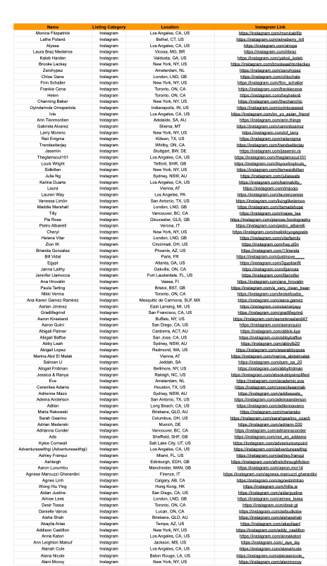 Instagram Influencer Contacts [1st Edition] - Enforce Media